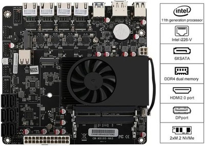 N5105 NAS Motherboards 4Cores 4Threads 4x2.5G i226 Network2 M.2 NVMe Slot 6xSATA