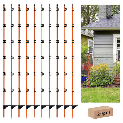 45 Inch Fiberglass Step-In Electric Fence Post, 20 Pcs Temporary Fence Stakes wi
