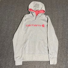 Carhartt Force Gray Pink Logo Hoodie Sweatshirt Womens Medium 8/10 102185-058
