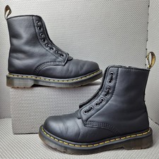 Dr. Martens 1460 Pascal Boots UK 6 Front Zip Black Leather Yellow Stitch Doc