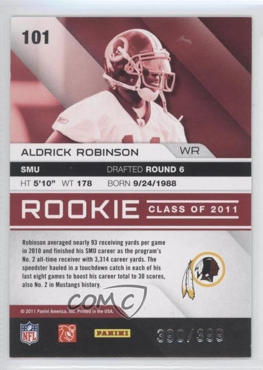 2011 Panini Absolute Memorabilia Rookie /399 Aldrick Robinson #101 Rookie RC - Image 2 of 2