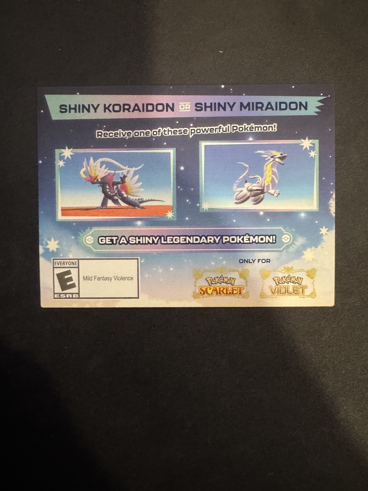POKEMON SCARLET/VIOLET SERIAL CODES SHINY MIRAIDON AND KORAIDON