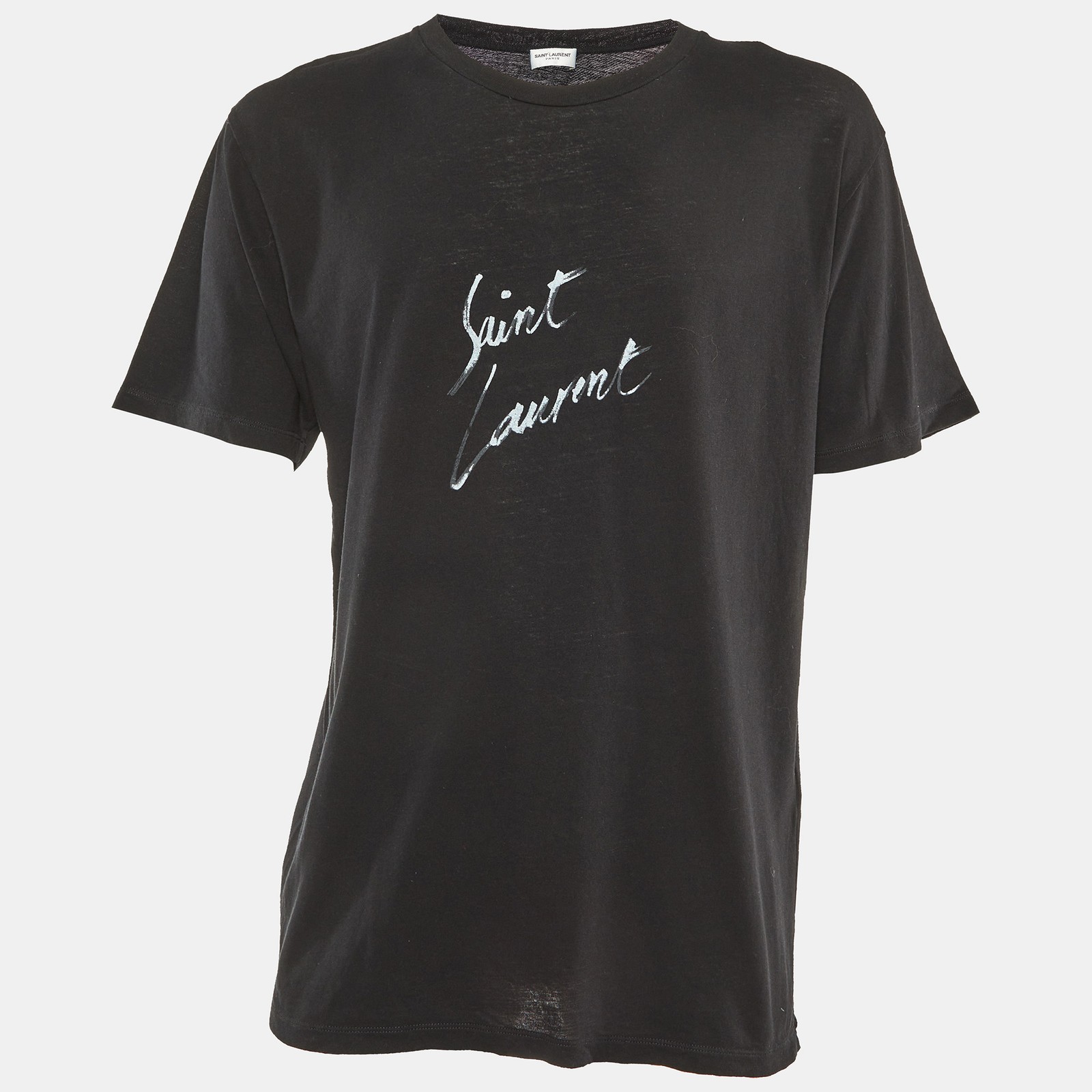 T shirt girocollo Saint Laurent Paris nera firmata in cotone M