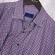David Donahue Mens XXL Purple Navy Gingham Check 100 Cotton Long Sleeve Shirt