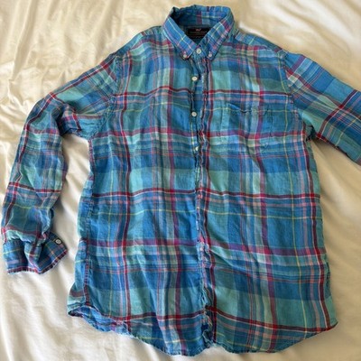 Vineyard Vines Shirt men large Linen Murray Button up Slim Fit Plaid preppy work