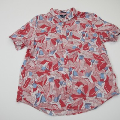 Vineyard Vines Shirt Mens Large Red Floral Slim Fit Murray Short Sleeve Button
