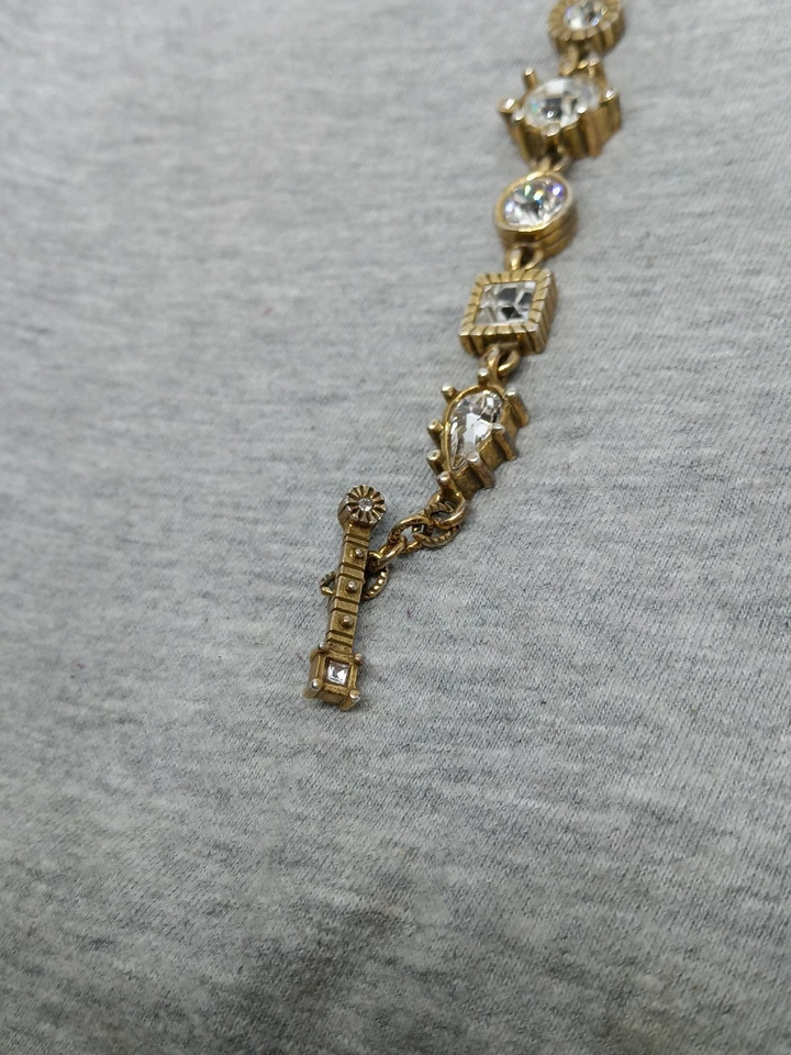 Vtg 2001 Patricia Locke Gold Plated Pewter Swarovski Crystals Bracelet Sigsned - Image 3 of 4