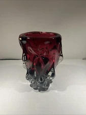 ✨Beautiful Sanyu Narumi Fantasy Red Blended Art Vase Vintage 9.5”Heavy Glass