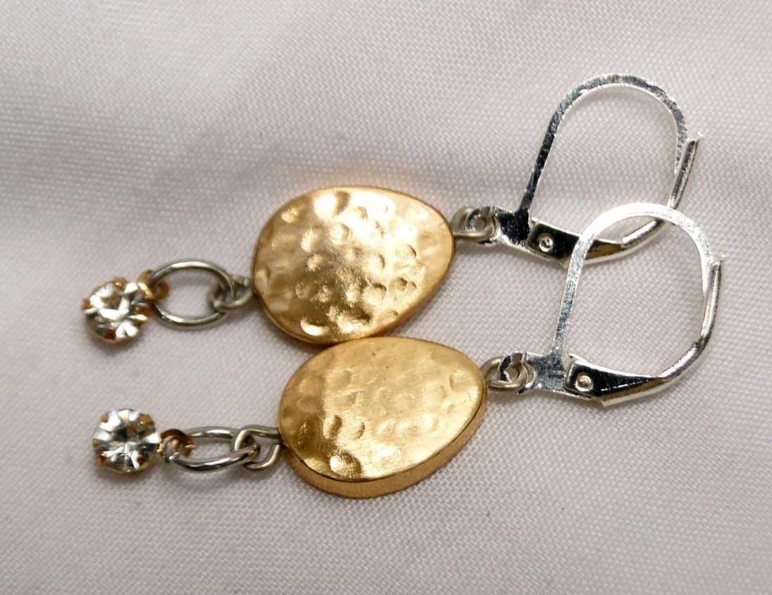 Brighton Mediterranean Hammered Gold Crystal Dangle Leverback Earrings  