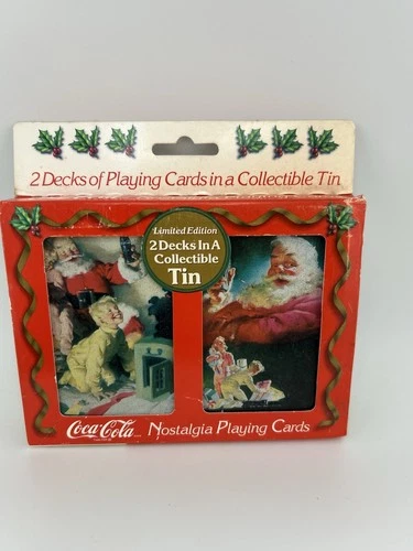 Coca-Cola Santa Collectible 3D Tin with Two Decks of Sealed Cards Vintage 1996