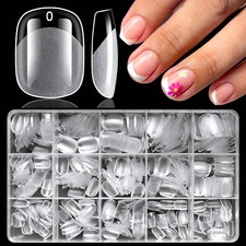 360pc Extra Short Squoval Nail Tips Clear Fake Nails XS Short Round Square Ge...