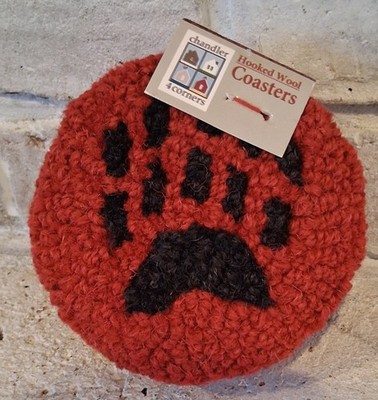 Chandler 4 Corners Hooked Wool Bear Paw Coasters Set Of 4 Rustic Lodge Decor
