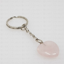 Natural Rose Quartz Heart Quartz Crystal Keyring Love Healing Gemstone Key Ring