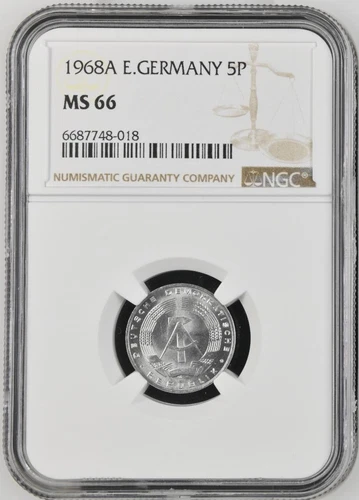 East Germany DDR 5 Pfennig 1968A NGC MS 66