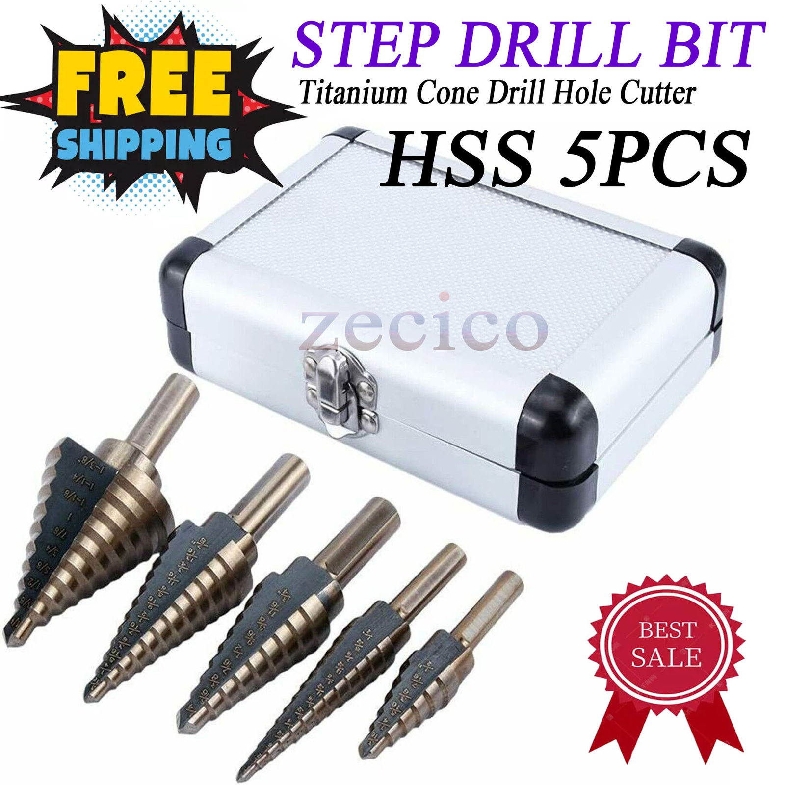 5Pcs HSS Cobalt Titanium Step Drill Bits Multiple Hole 50 Sizes High Speed Steel