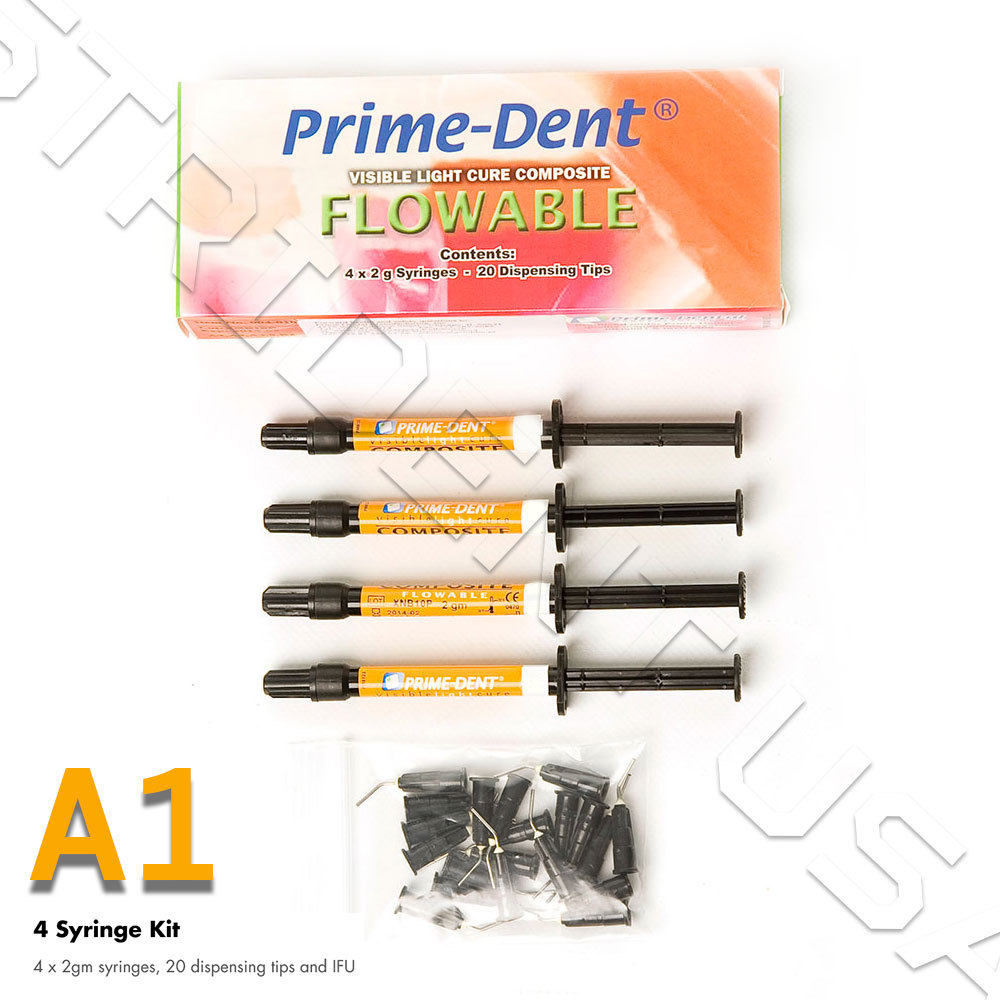 Prime-Dent Flowable Composite A1 - 4 Syringe Kit With VLC (Light Cure)