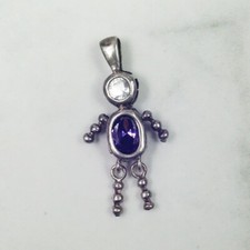 Sterling Silver Boy CZ Charm Or Pendant Purple February Birthstone Baby Kid