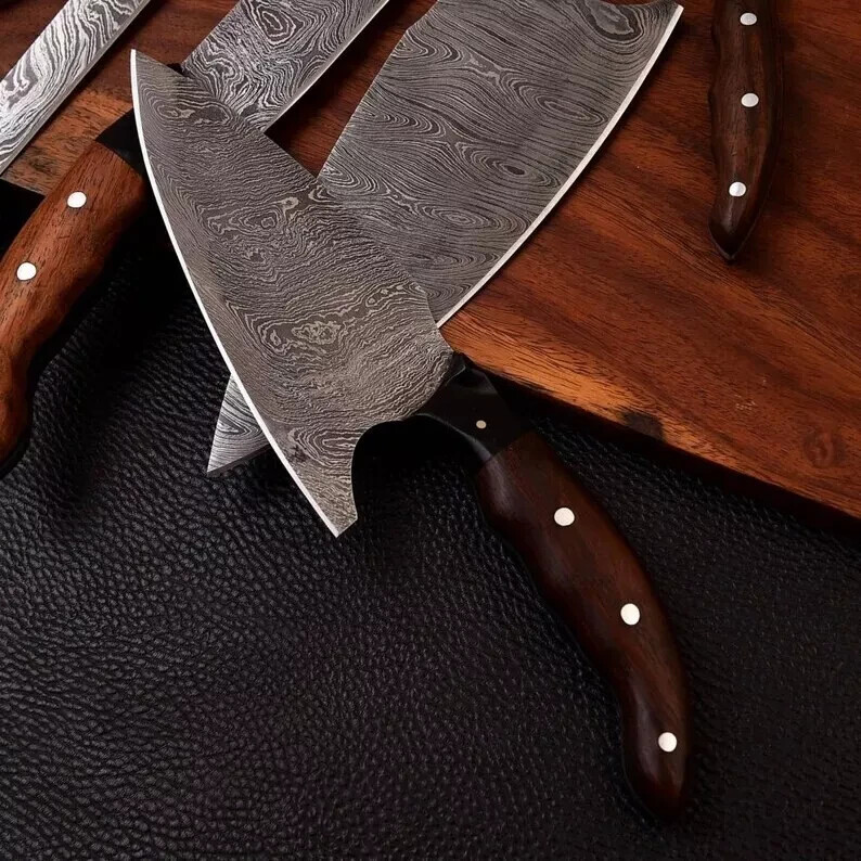 Knives Ebay NEW CUSTOMIZED HANDMADE 5 KNIVES SET DAMASCUS STEEL BLADE BROWN WOOD ...