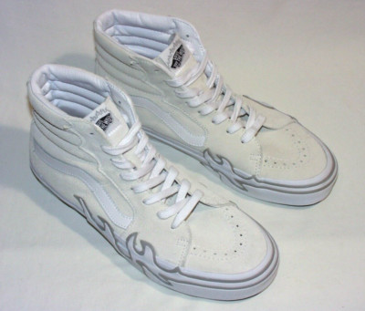 Vans Off the Wall SK8 Hi Flame Sneaker, White Suede US Men's 9/Women's 10.5, New