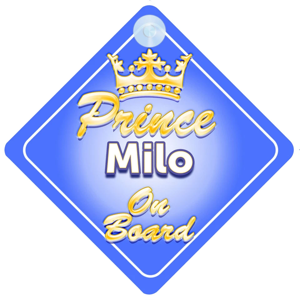 MYBABYONBOARD UK Letrero de automóvil personalizado para bebé niño bebé niño bebé príncipe heredero Milo a bordo