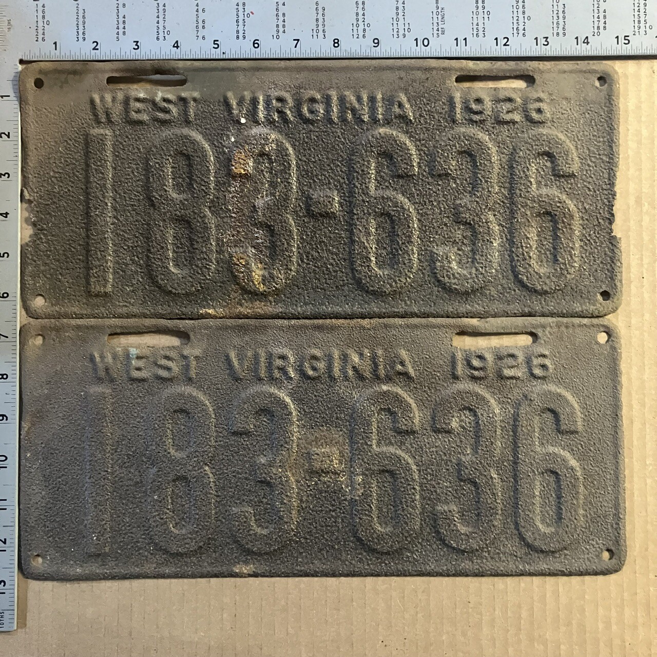 1926 West Virginia license plate pair 183-636 YOM DMV Ford Chevy Dodge