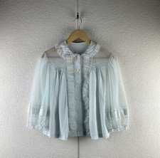 Vintage l 50s S Luxite Sheer Nylon Ruffle Lace Peter Pan Collar Pinup Bed Jacket