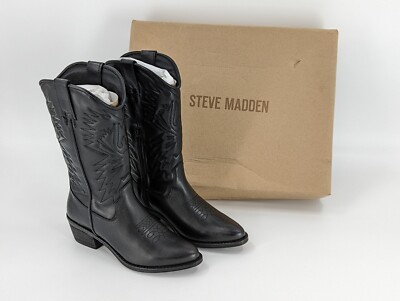 Steve Madden Women's Hayward Black Leather Western Boots