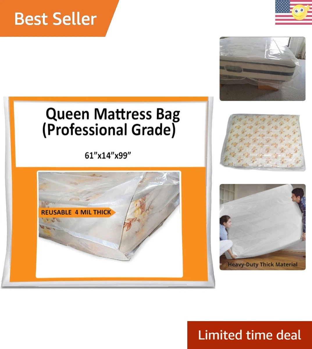 Heavy Duty 4 Mil Queen Mattress Bag Thick Plastic Wrap Durable