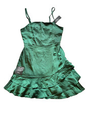 Lulus Dress Womens Small Green Satin Ruffle Cocktail Short Bodycon Spandex NWT