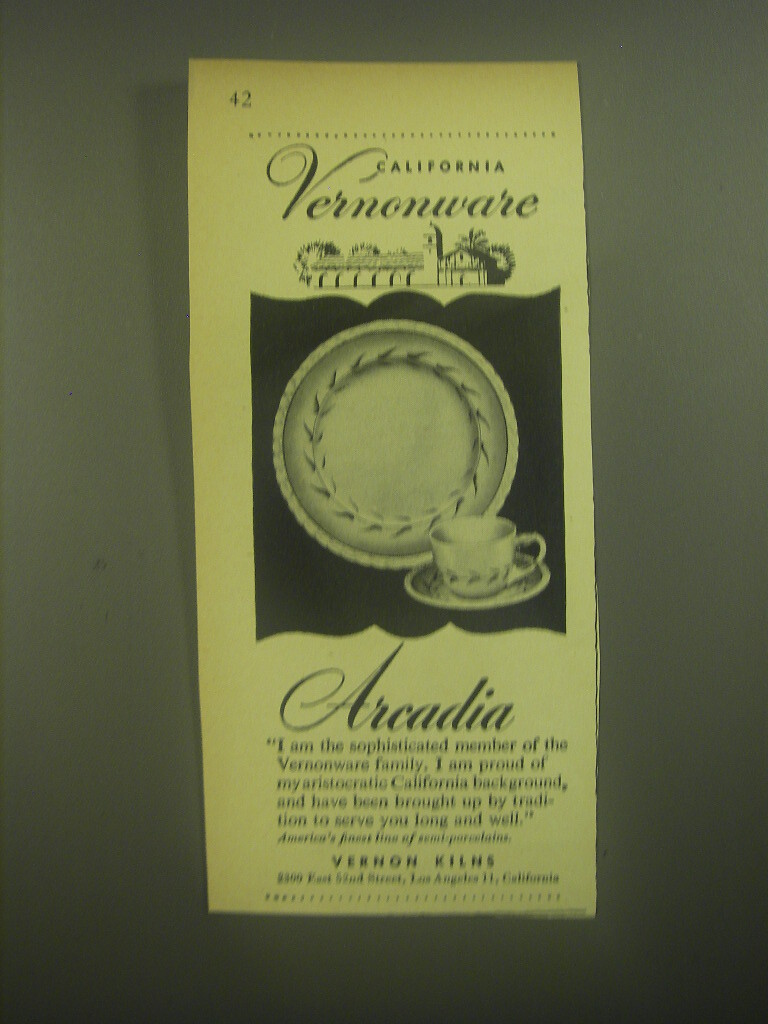1945 Vernon Kilns Arcadia Porcelain Ad California Vernonware eBay