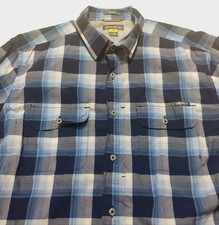 Eddie Bauer Travex Shirt Mens Medium Blue Gray Plaid Classic Fit Button Up