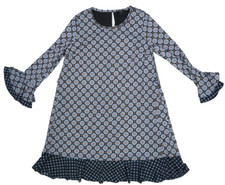 Le Gali Womens Blue Geometric Print Karma Bell Sleeves Printed Mini Dress S