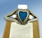 Vintage 925 Sterling Silver Mosaic Turquoise Stone Heart Ring Size 9