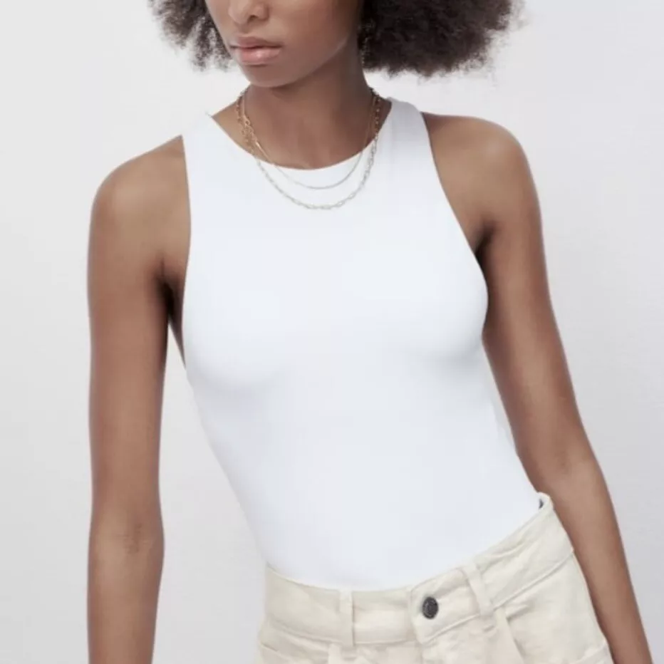 NWT ZARA HALTERNECK BODYSUIT WHITE S