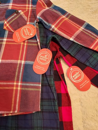 NEW! Lot Of 3 Wonder Nation Little Boy's Plaid Flannel Shirts Size Medium 8 - Picture 8 of 10