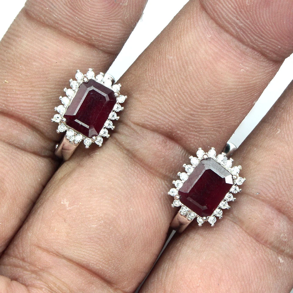 925 Sterling Silver Earrings Octagon Ruby 8x6mm Simulated Cz Gemstone Jewelry - Image 2 of 4