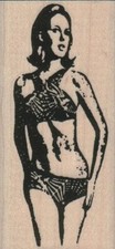 Bikini Lady 1 1/4 x 2 1/2" Rubber Stamp, Person Stamp, Lady Stamp