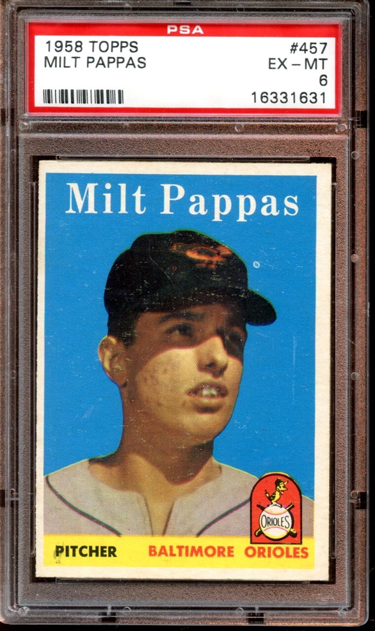 1958 Topps Baseball Card #457 Milt Pappas Rookie PSA 6 EXMT