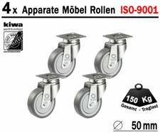 4 x 50mm Transportrollen Lenkrollen Möbelrollen Grau AP Le-Le BS-Rollen Germany