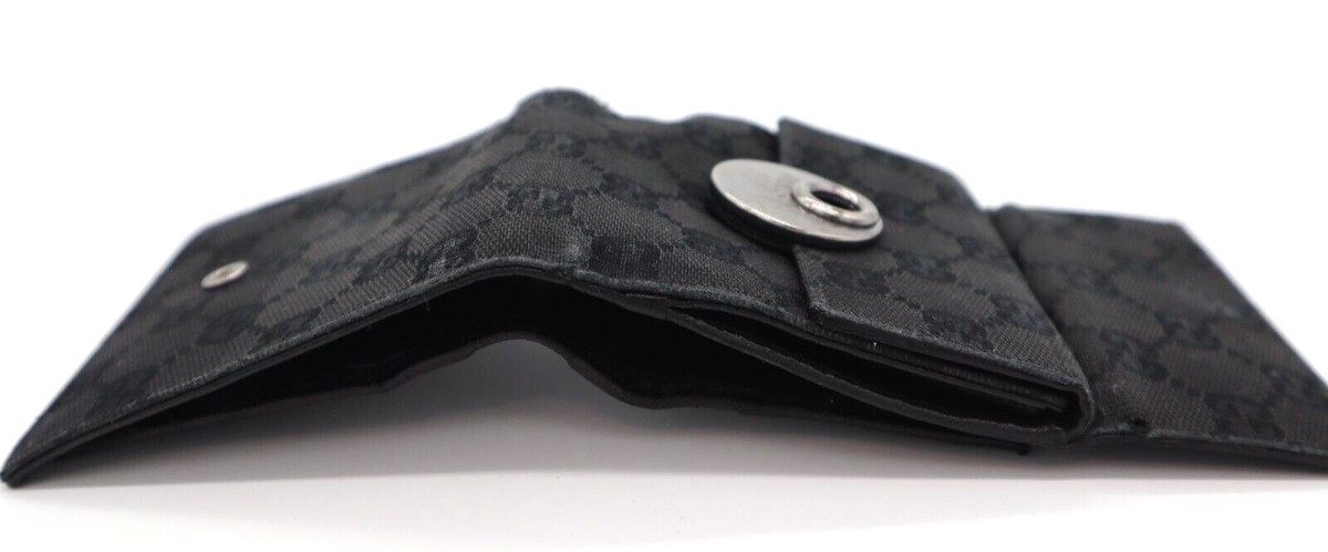 GUCCI Wallet GG Canvas Eclipse Bifold Purse Black Silver