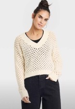 Women's V-Neck Open Work pullover Sweater. Sz M