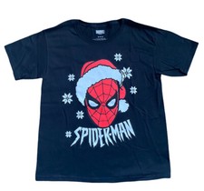 Boys Black Size M Spiderman Santa Hat Christmas Short Sleeve Shirt Marvel