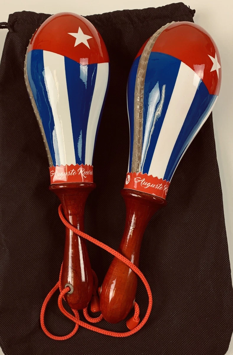 Maracas, Professional, Leather w/Cuba Flag Design, Salsa Model 