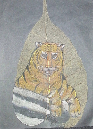 Vintage Bengal Tiger - Peepal Leaf Art - India Art - Portrait Hand Painted