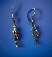 Beautiful Vintage TIN MAN ARTICULATED Hook Drop Earrings 925 Silver Wizard Of Oz