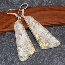 925 Silver Plated Stunning Mexican Laguna Lace Earrings Gemstone 2.5" GW