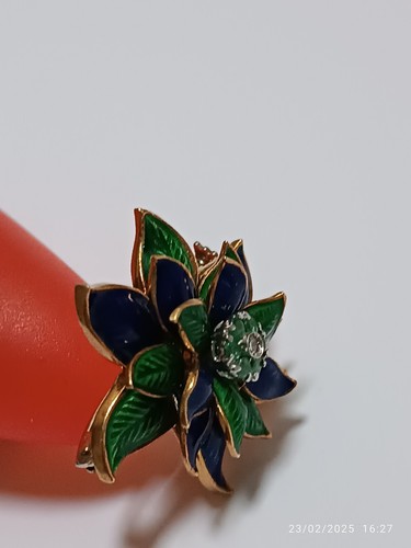 Brosche Blume - 18 Karat Gelbgold, Diamant (natürlich) - Smaragd.Vintage - Bild 12 von 16