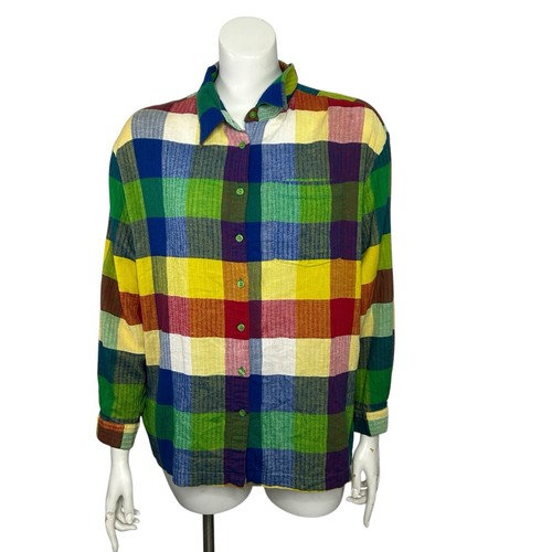 Vintage Spiegel Women's Top Multicolor Plaid Button Down Shirt Size XXL - Picture 1 of 16