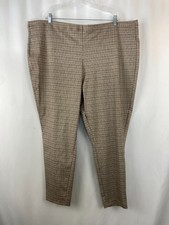 Croft & Barrow Womens 3X Pants Pull On Brown Houndstooth Stretch Elastic Career