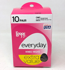 L'eggs Everyday Knee Highs One Size 10 Pair Suntan Reinforced Toe Pantyhose